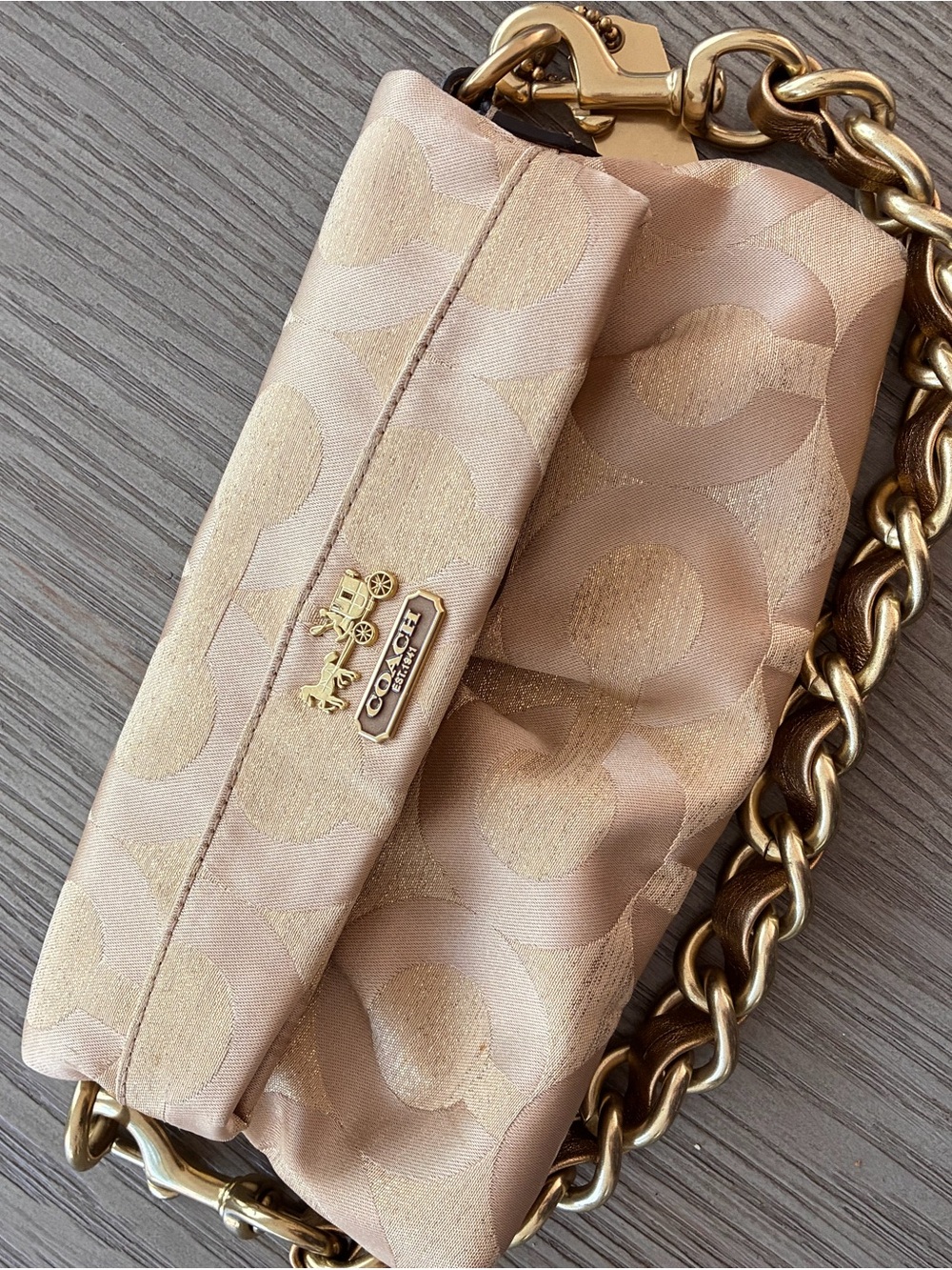 Coach Rose Gold Signature Chain Clutch Wristlet